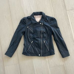 NWOT Rebecca Taylor XS Navy Leather Biker Jacket